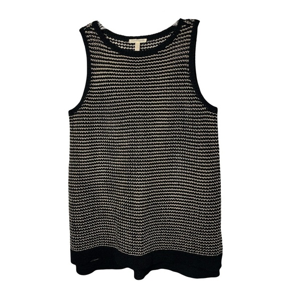 Eileen Fisher Sweaters - Eileen Fisher | Black Cream Linen Blend Mesh Knit Sleeveless Tank, Large Petite